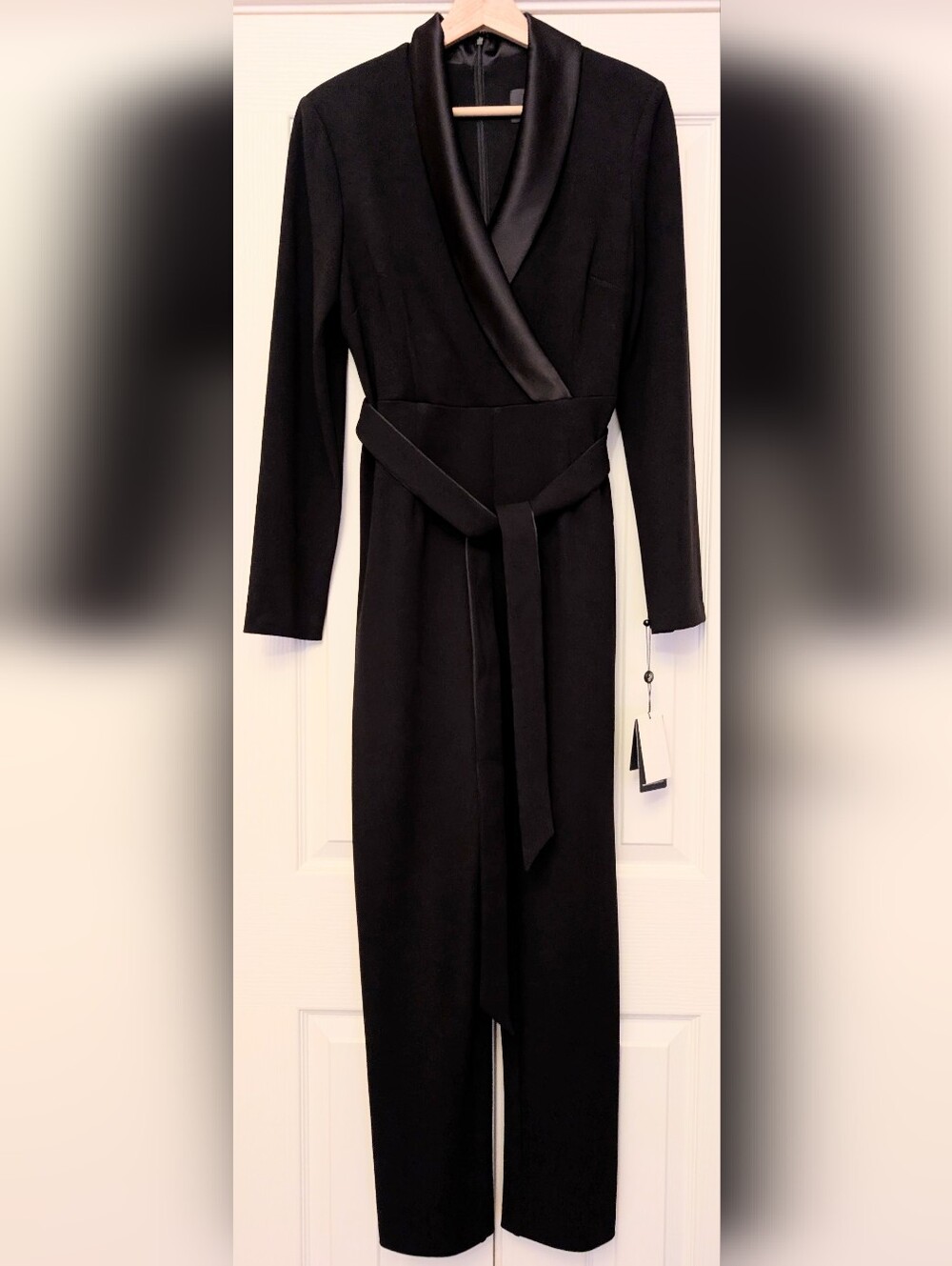 Adrianna Papell Black Tie Waist Tuxedo Jumpsuit - Picture 1 of 7